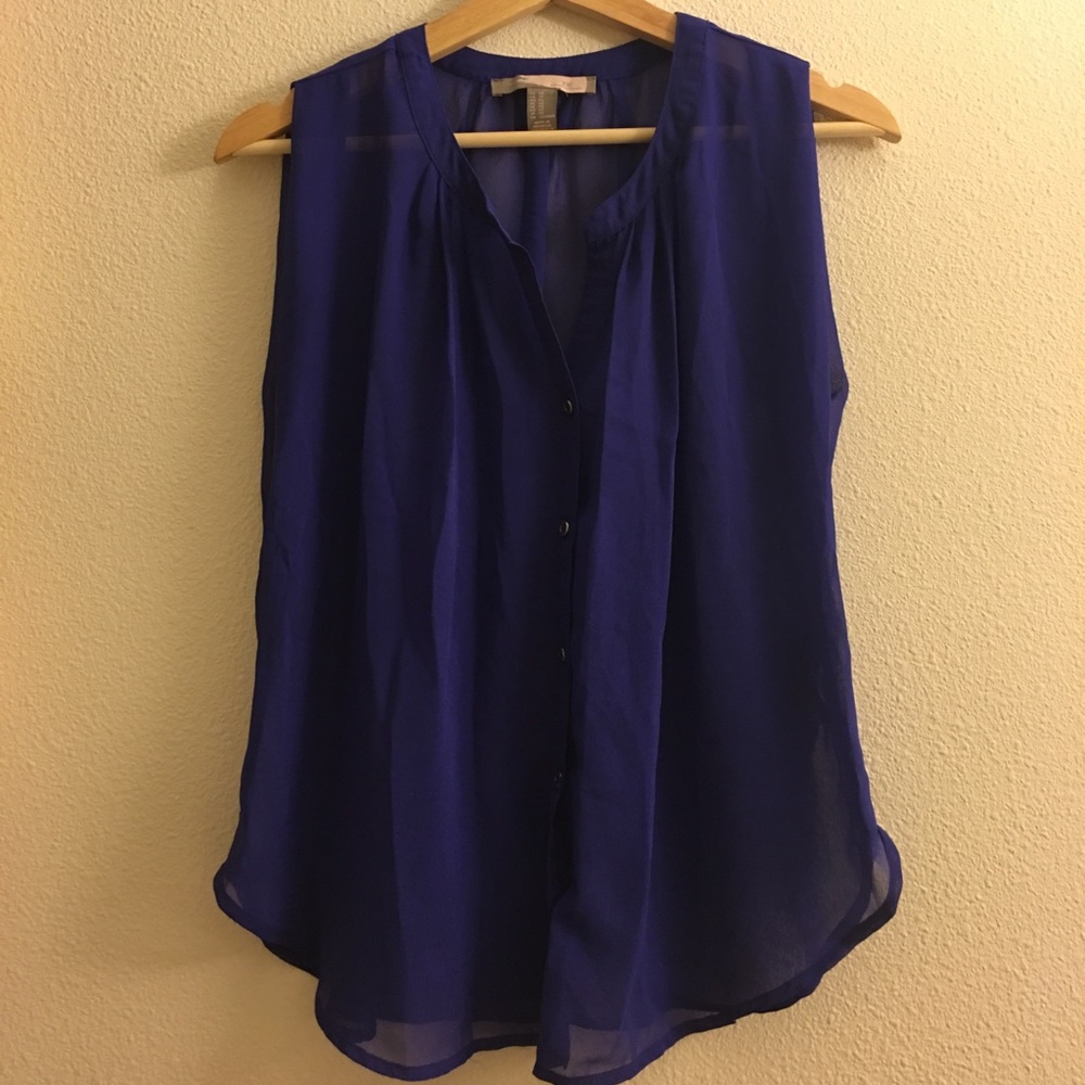 Blue Sheer Button Down Tank